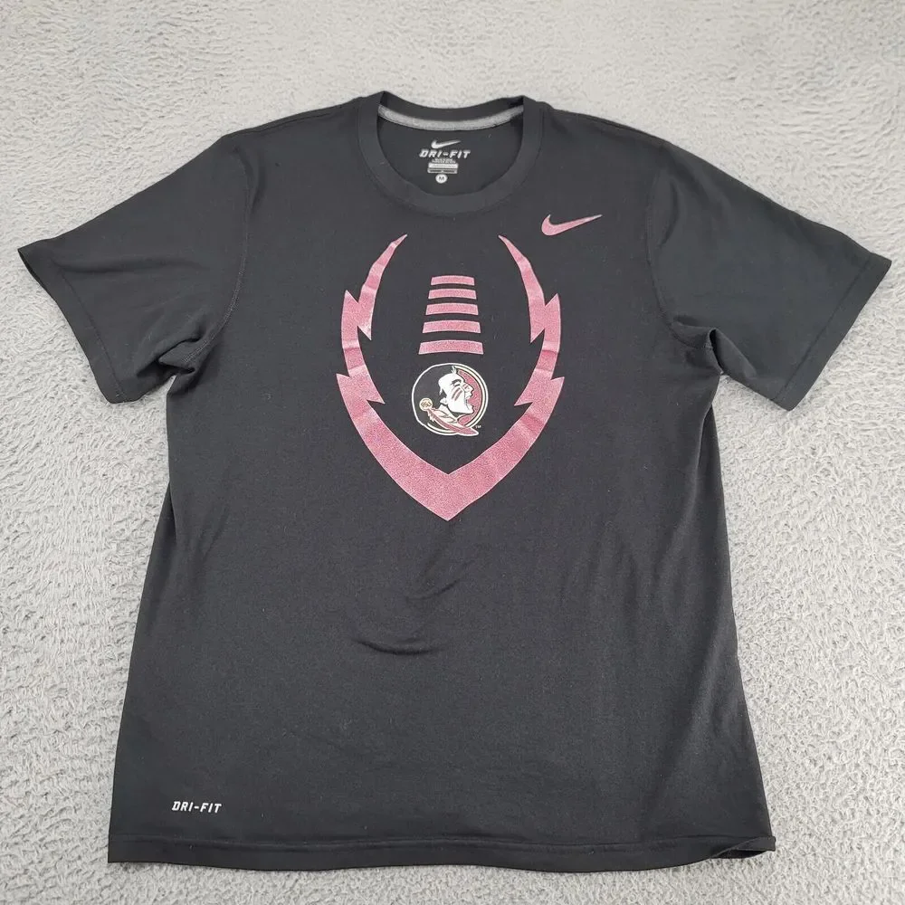 Nike Shirt Womens Medium Black Florida State Football NCAA Logo Dri-Fit Swoosh